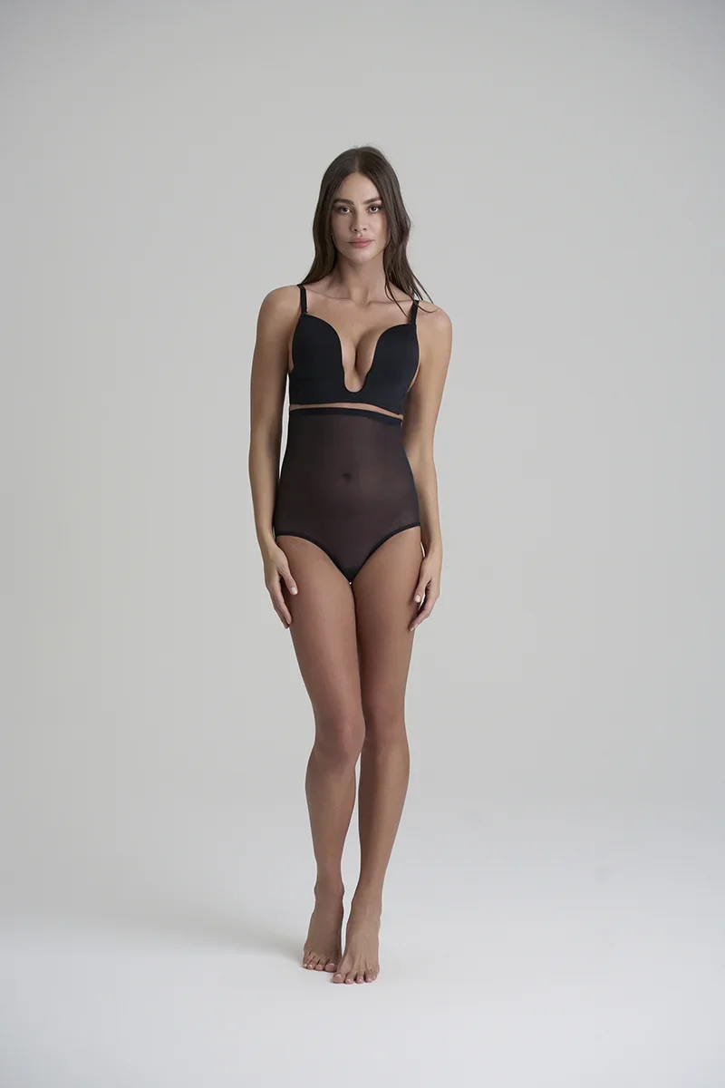 ByeBra – Formgebender Tüll-Shapewear-Slip mit mittlerem Halt und hohem Bund, Schwarz