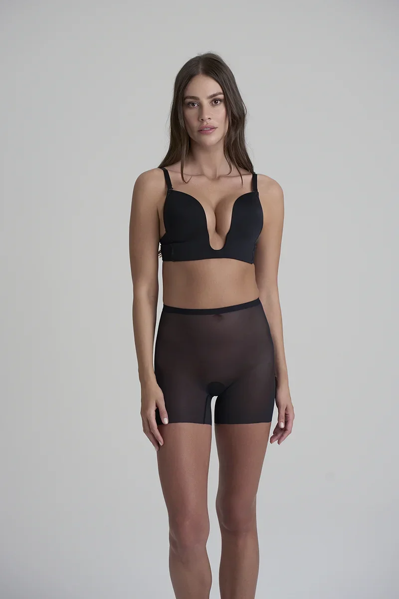 ByeBra – Formgebender Tüll-Shorty mit mittlerer Stützkraft, Schwarz