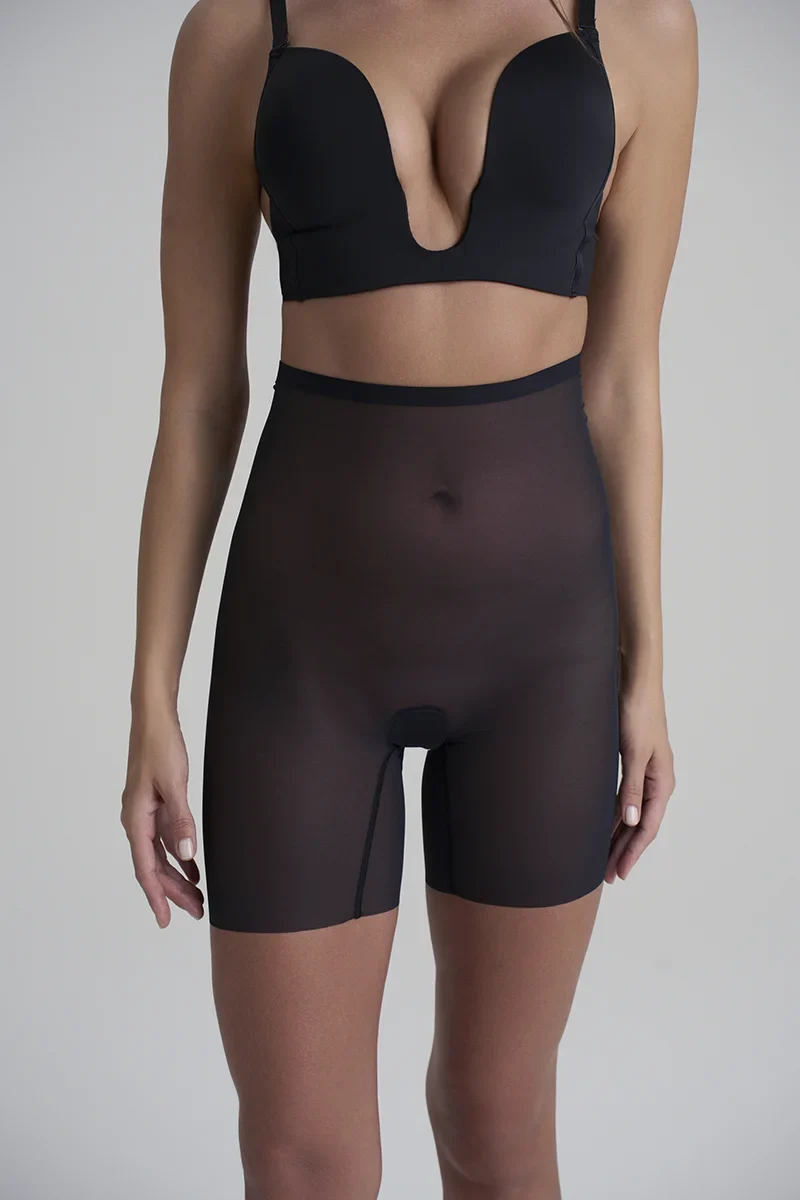 ByeBra – Formgebende Tüll-Shapewear mit mittlerem Halt, hochtaillierte Shorts aus formendem Tüll, schwarz