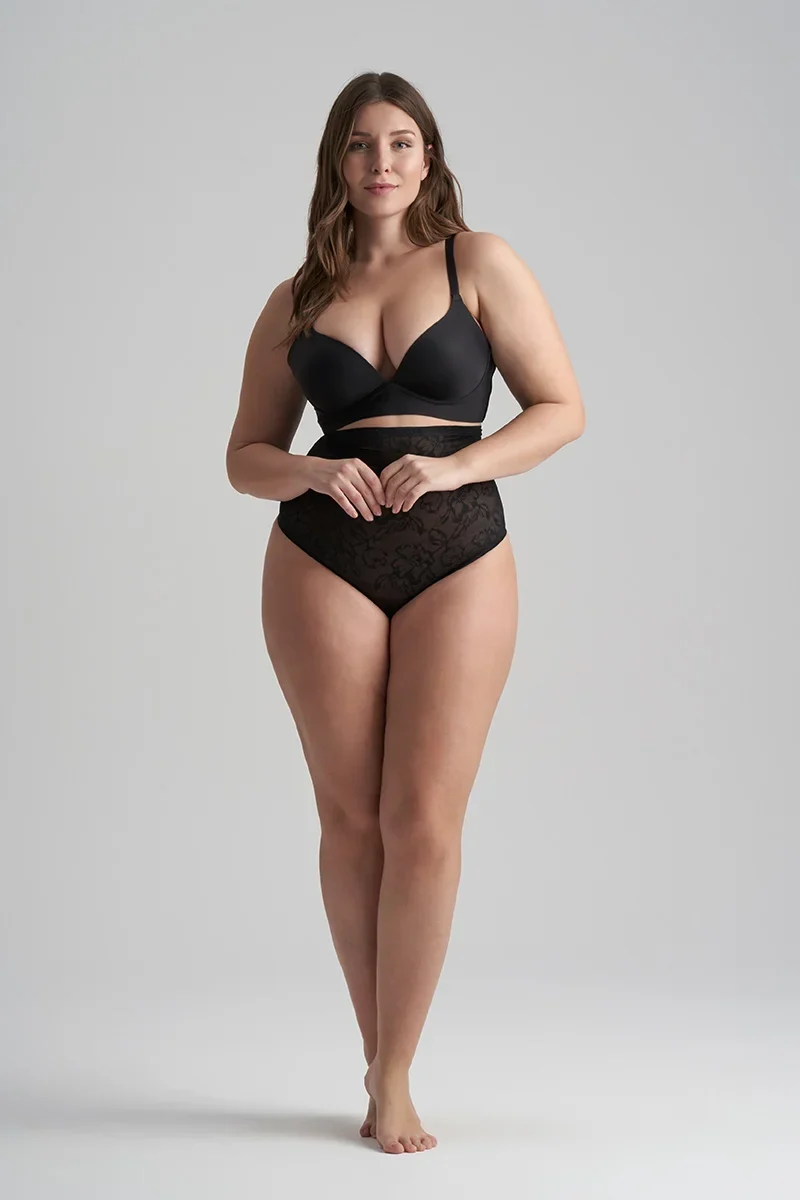 ByeBra – Schwarze Shapewear mit Spitze, hochtaillierter Spitzen-Shapewear-Tanga