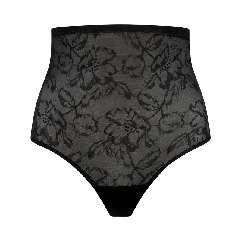 ByeBra – Schwarze Shapewear mit Spitze, hochtaillierter Spitzen-Shapewear-Tanga