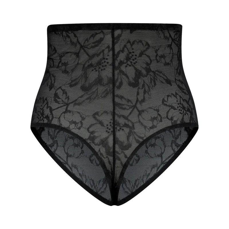 ByeBra – Schwarze Shapewear mit Spitze, hochtaillierter Spitzen-Shapewear-Tanga