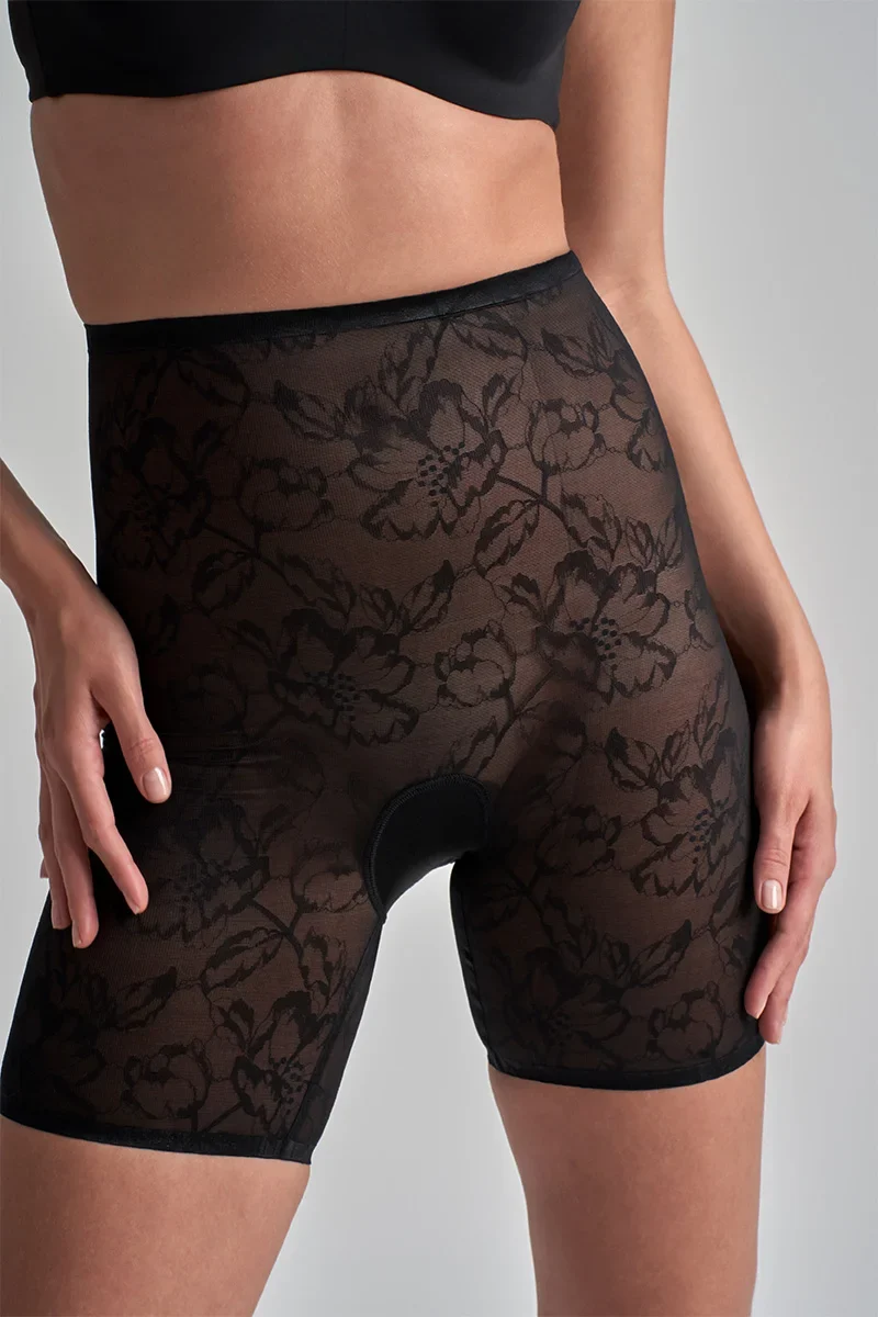 ByeBra – Spitzen-Shapewear, hochtaillierte, formende Shorts aus Spitze, Schwarz