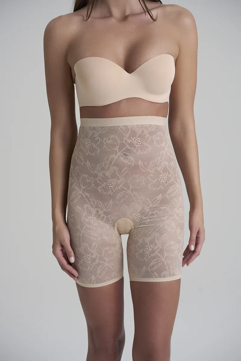 ByeBra – Shapewear aus Spitze, hochtaillierte, formende Shorts aus Spitze, Beige
