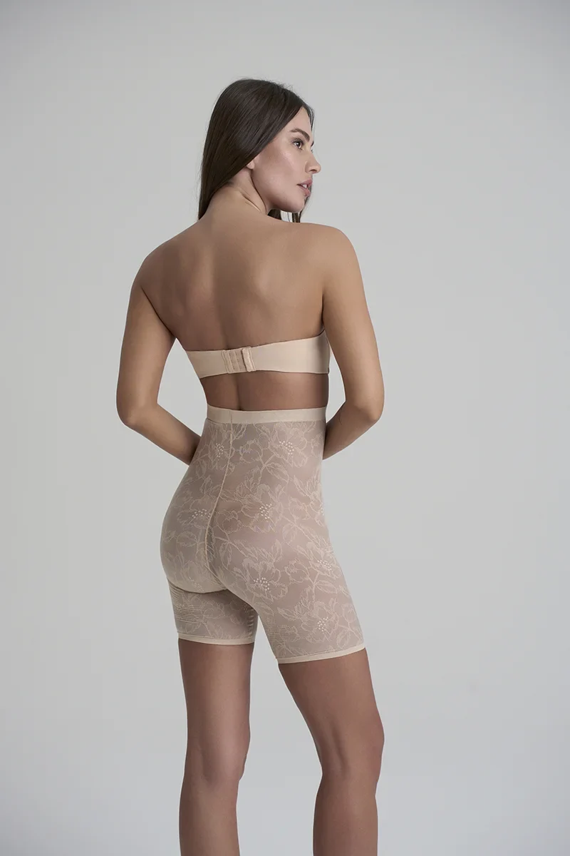 ByeBra – Shapewear aus Spitze, hochtaillierte, formende Shorts aus Spitze, Beige