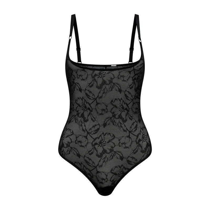 ByeBra – Spitzen-Shapewear, Spitzenbody mit offenem Brustbereich, Schwarz