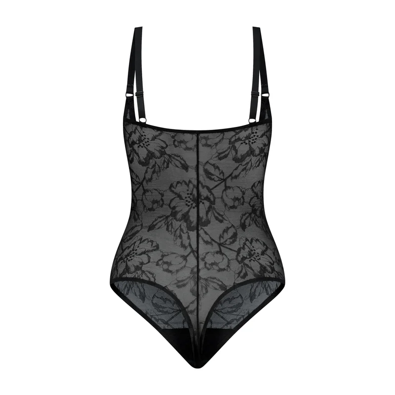 ByeBra – Spitzen-Shapewear, Spitzenbody mit offenem Brustbereich, Schwarz