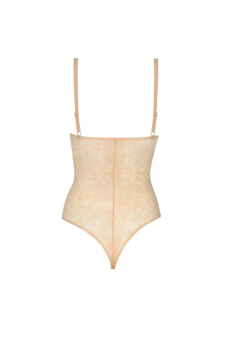 ByeBra – Spitzen-Shapewear, Spitzenbody mit offenem Brustbereich, Beige