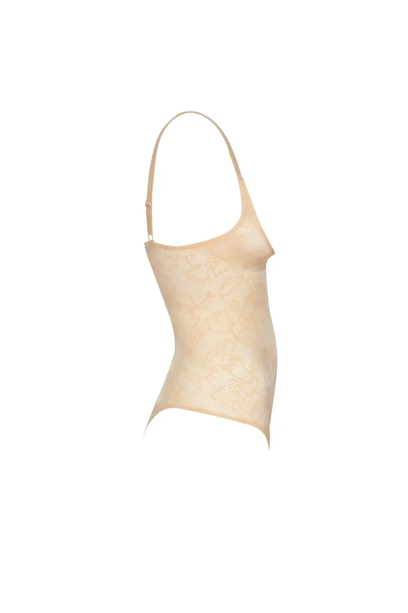 ByeBra – Spitzen-Shapewear, Spitzenbody mit offenem Brustbereich, Beige