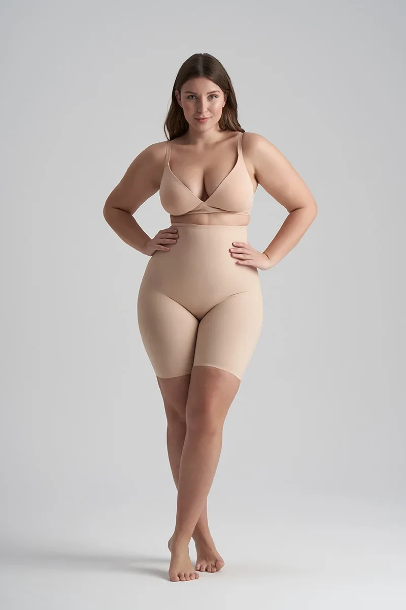 ByeBra – Formgebende Unterwäsche (Starker Halt) Formgebende Shorts mit hohem Bund, Beige