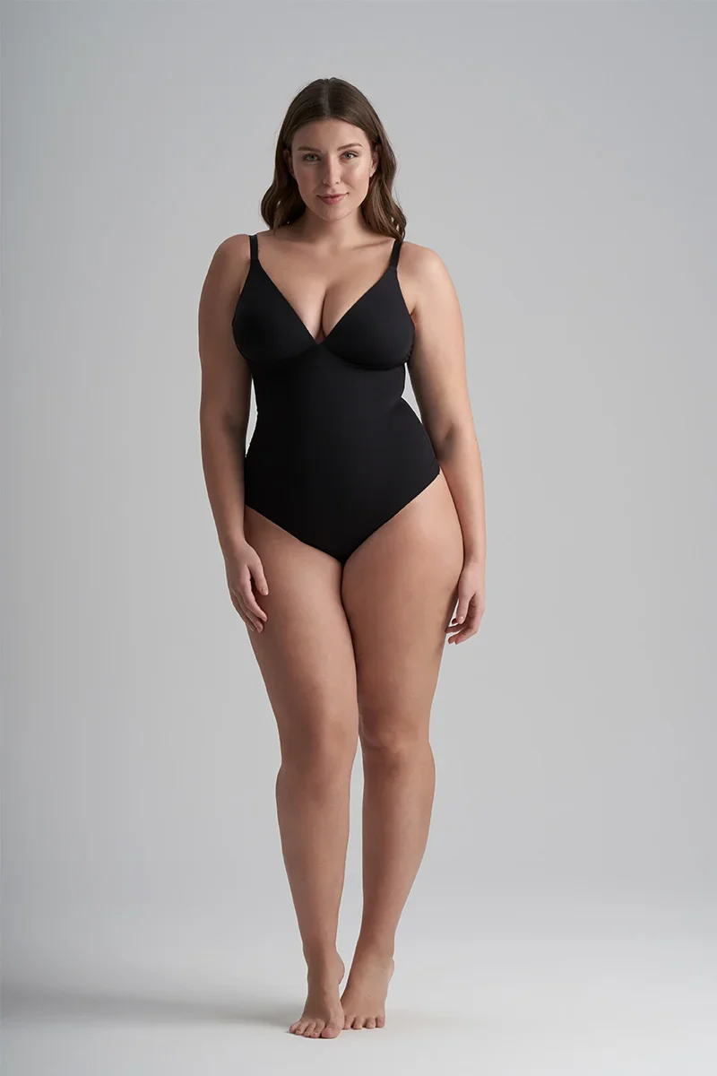 ByeBra – Formgebende Unterwäsche (Starker Halt) Formgebender Body, gepolstert, ohne Bügel, Schwarz