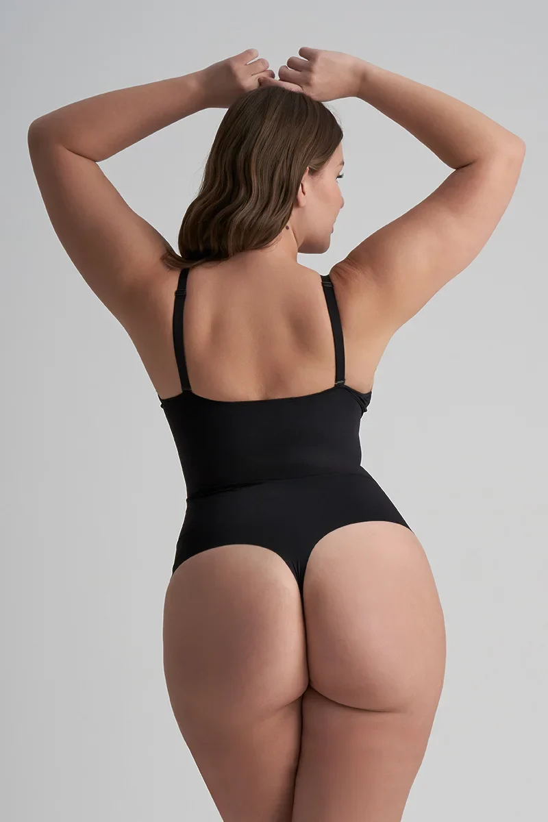 ByeBra – Formgebende Unterwäsche (Starker Halt) Formgebender Body, gepolstert, ohne Bügel, Schwarz