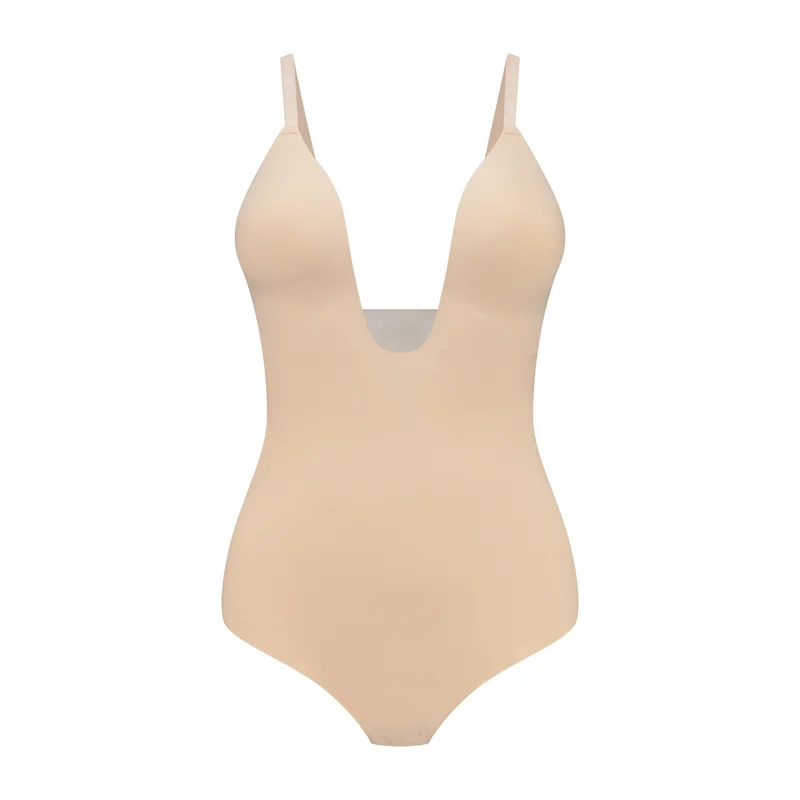 ByeBra – Formgebende Unterwäsche (Starker Halt) Formgebender Body mit tiefem V-Ausschnitt, Beige