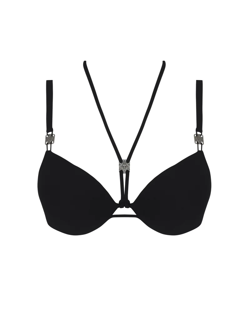 Lise Charmel Bademode - Eclat D'argent Gepolsterter Bikini mit tiefem Ausschnitt Schwarz Silber