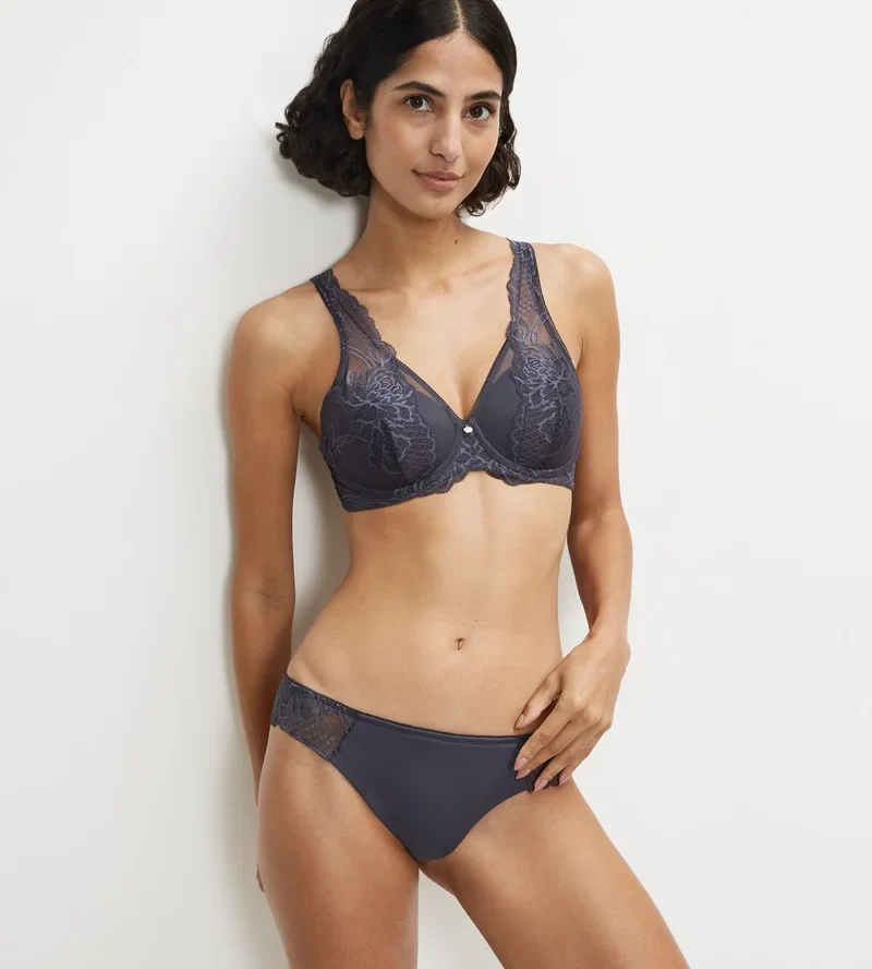 Triumph – Wild Peony Florale Plunge Spacer-BH, Kieselgrau