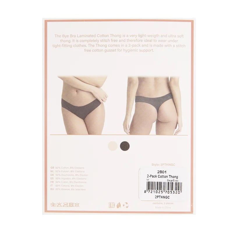 ByeBra – Po-Lifting-Formwäsche & Unterwäsche, 2er-Pack Baumwoll-Tanga, Beige & Schwarz