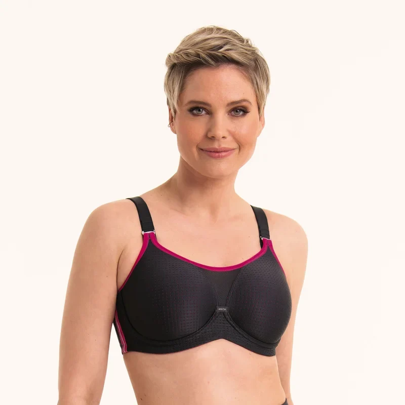 Anita Active - Performance Wirex Bügel-Sport-BH mit verstellbaren Trägern, Anthrazit/Rosa