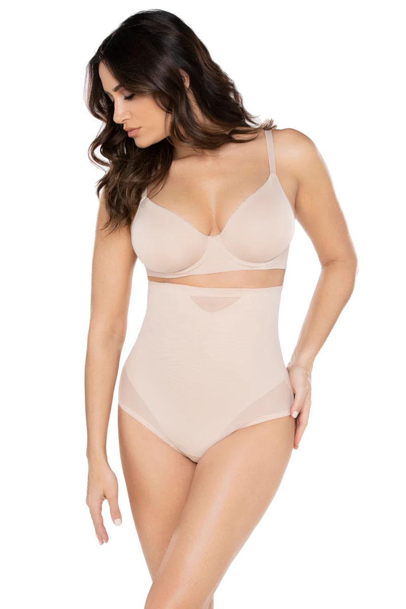 Miraclesuit Shapewear - Sexy transparenter Tanga mit hoher Taille, warmes Beige