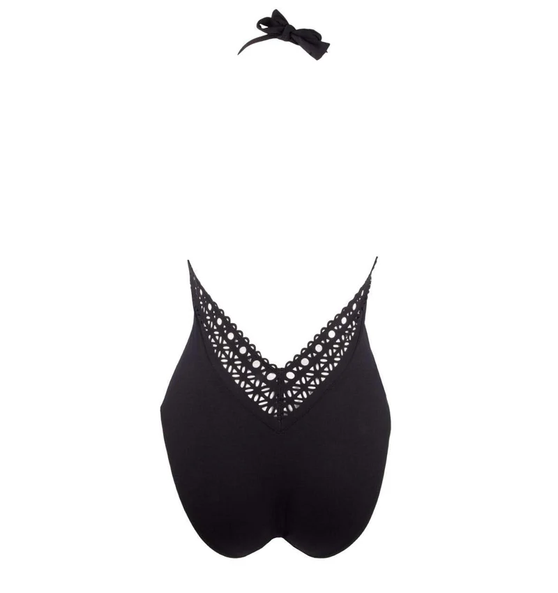 Lise Charmel Swimwear - Ajourage Couture Neckholder-Badeanzug mit tiefem Ausschnitt vorne und hinten Schwarz